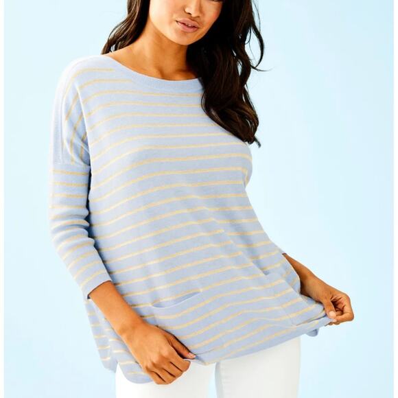 Lilly Pulitzer Sweaters - Lilly Pulitzer Coastal Shell Stripe Cabo Knit Sweater Heathered Crew Blue XXS